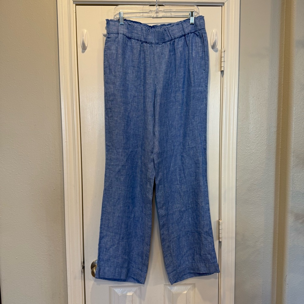Talbots Linen Pull On Pants Wide Leg Nantucket Blue Size Medium Beach Vacation
